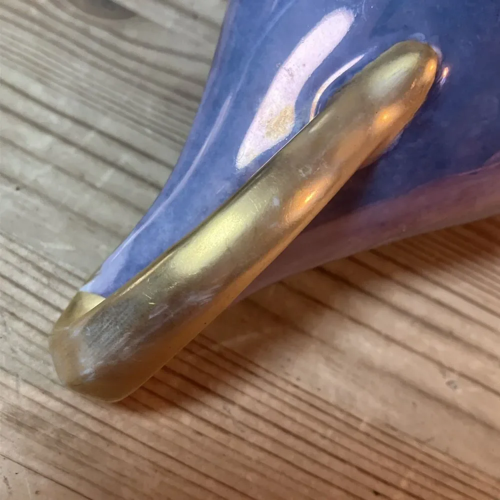Antique Limoges France Gold Rim Pearlized Purple Vanity Dish Bowl Luster Wear